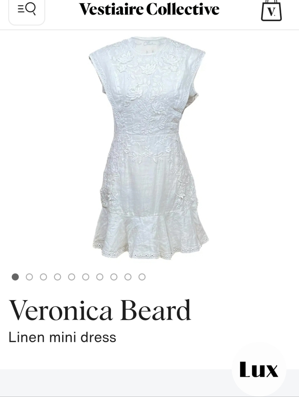 Veronica Beard White Embroidered Linen Mini Dress